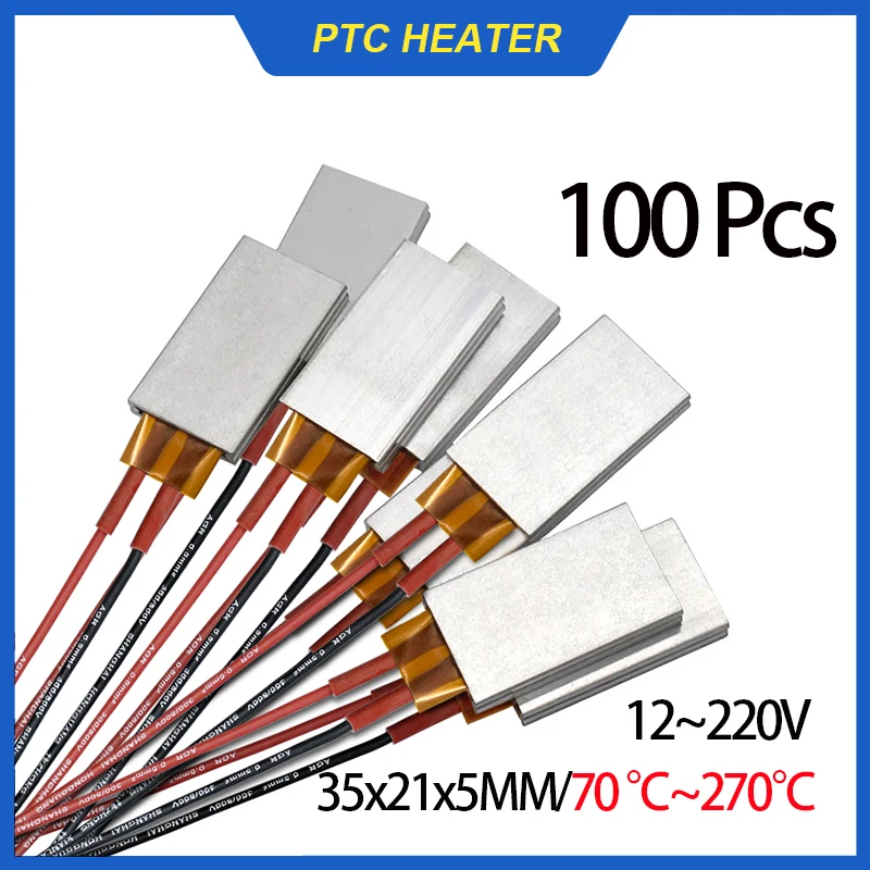 100 Pcs Ceramic PTC Heating Plate 12V~220V Constant Temperature PTC Heater With Aluminum Shell Electric Heater Accessories 35*21