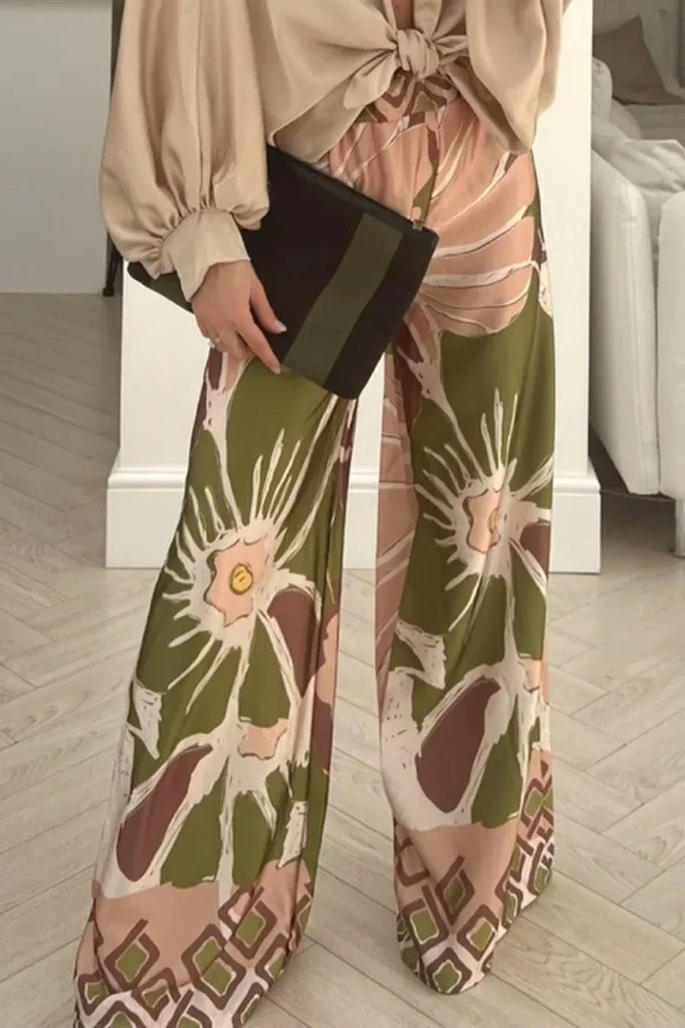 الربيع عادية بوهو المرأة السراويل أنيقة فام عالية الخصر فضفاض السراويل الطويلة عطلة نمط Vintage الأزهار يطبع بنطال ذو قصة أرجل واسعة