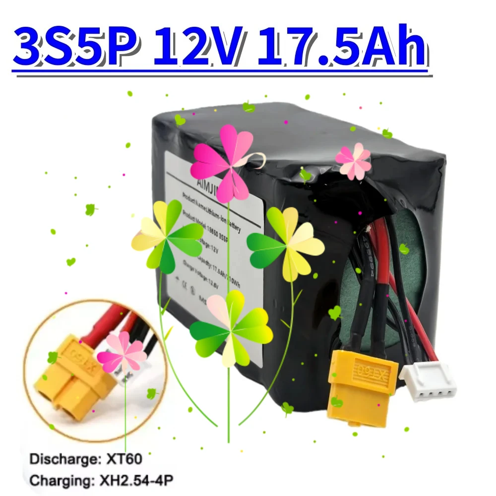 12V 17.5Ah 18650 Li-ion Battery Pack 3S5P Rechargeable for RC Airplane Drone Quadrotor XH2.54-4P XT60 Connector