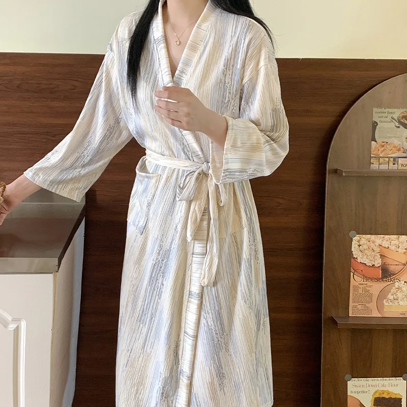 Simple, Casual, And Sexy New Spring/Summer Women's Robe: Elegant, Breathable Gauze, Loose-Fitting Long Bathrobe/Nightgown