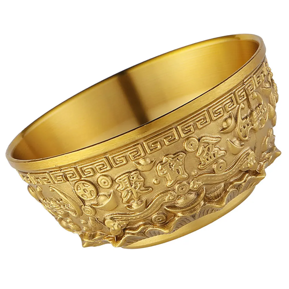 

Decorative Brass Fortune Bowl Sturdy Metal Treasure Basin for Tabletop Home Decor Unique Gift Idea Space-Saving Design