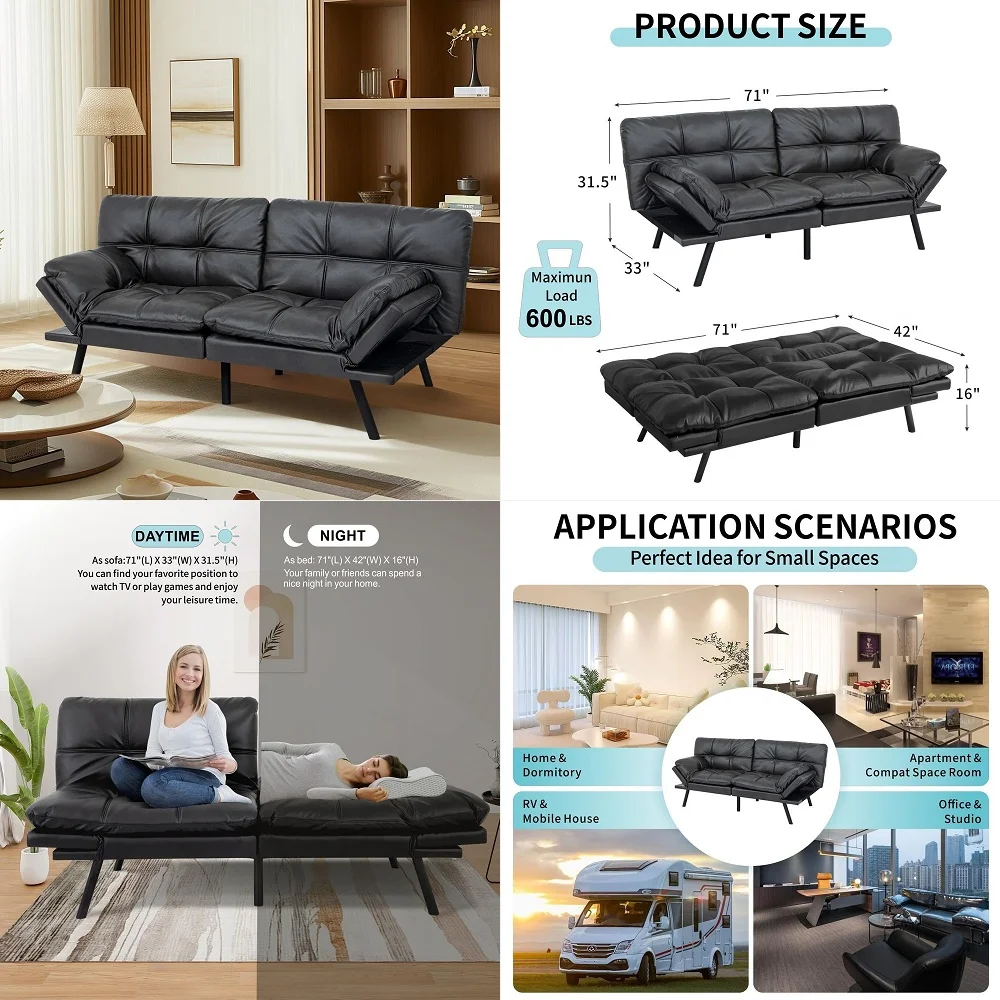 

Memory Foam Futon, Black Faux Suede Fabric Color Gray