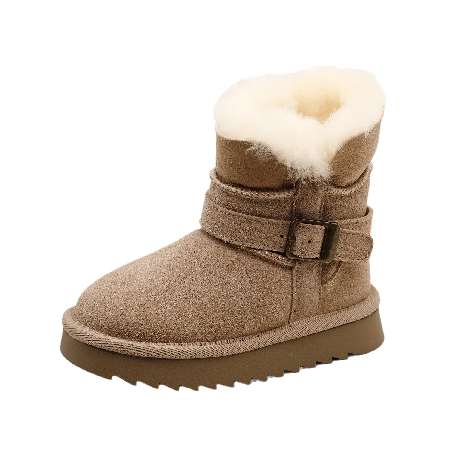 Winter Children's Boys Girls Flats Suede Snow Boots Kids Toddler Cow Suede Metal Buckle Non-slip Comfortable Short Boots