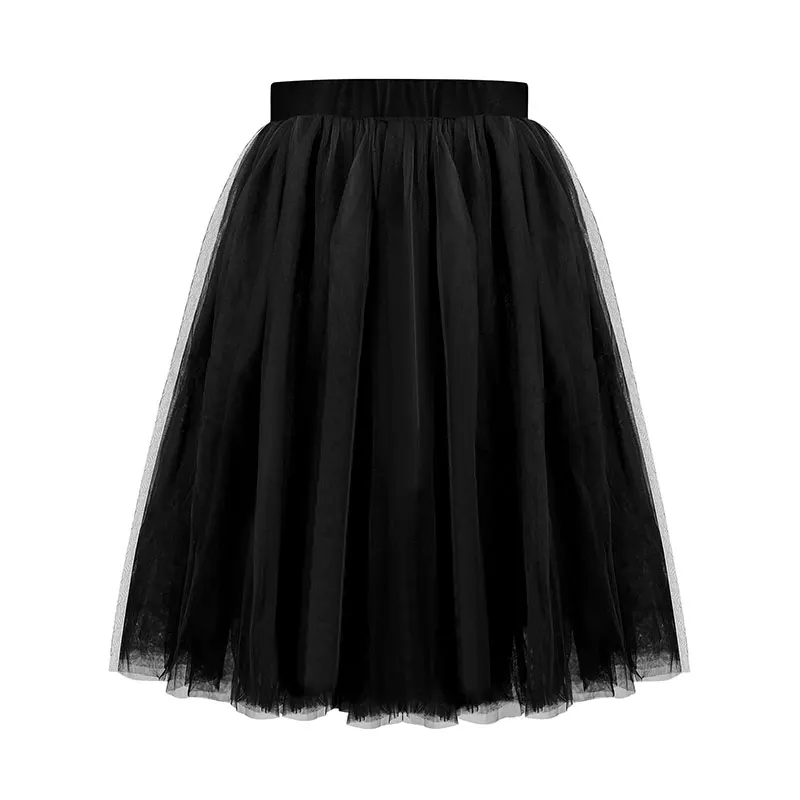 Women\'s Romantic Princess Tulle Black Ballet Mid Length Tutu Skirt with Durable Four Layer Mesh and Elastic Adjustable Waistband