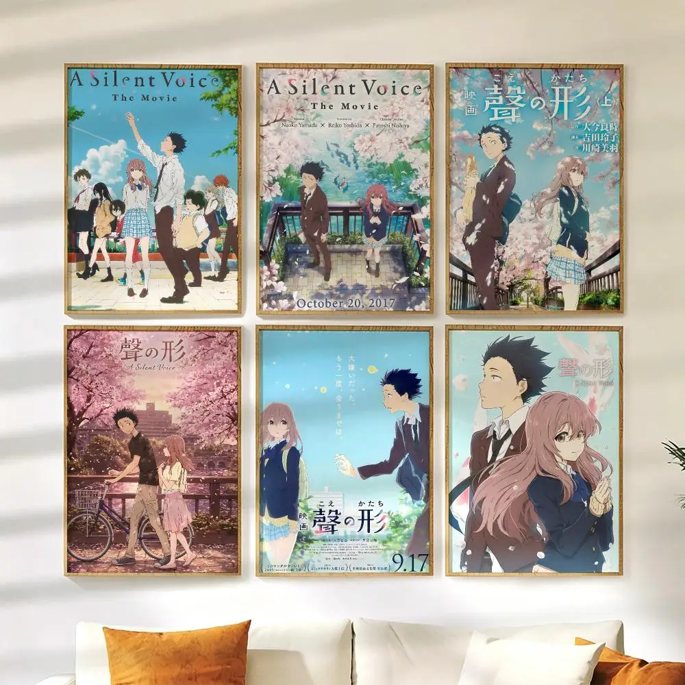 A S-Silent Voice Anime Poster Wall Stickers HD Painting Self Adhesive Art Decals for Bedroom Living Room Home Decor