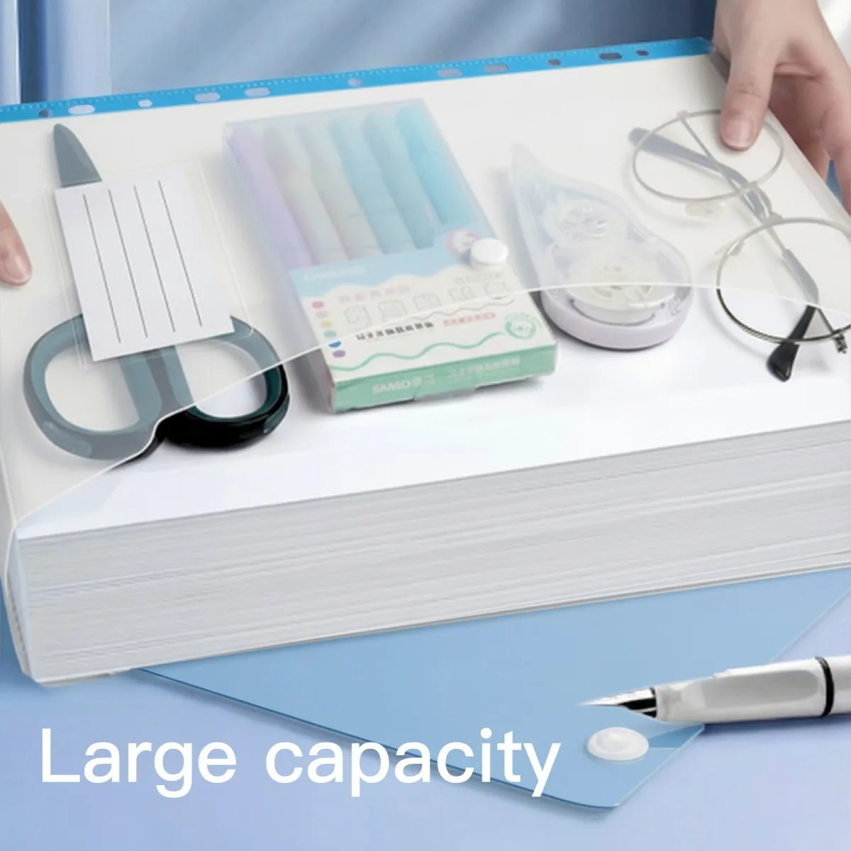 8pcs A4 File Bag with Buttons, 11 Holes, Movable Pages, Clamp Bag, Thickened PP Material, File Sorting and Locking Device image 4