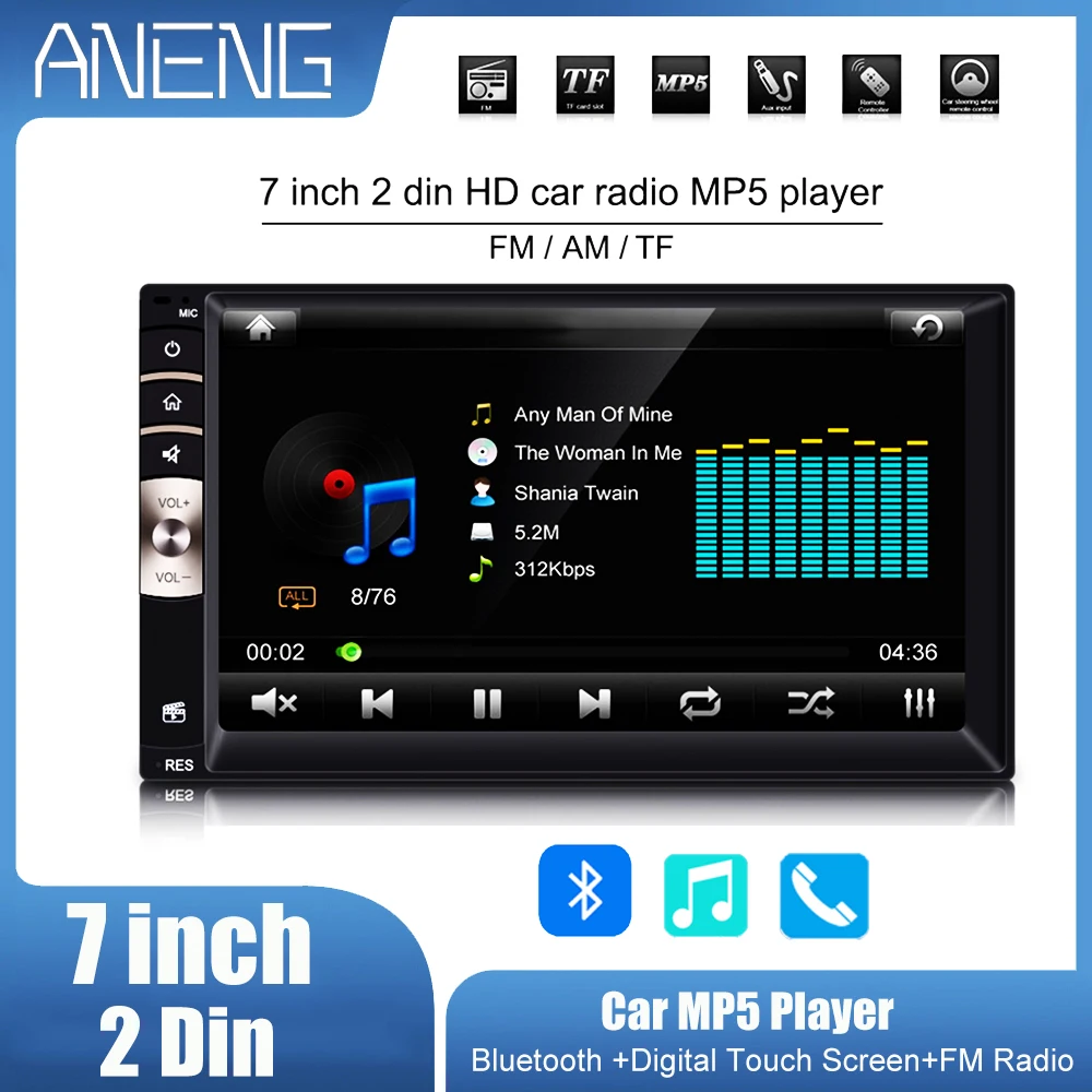 7inch 2Din HD Car Radio Multifunction Digital Touch Screen Car Multimedia MP5 Player Wireless Bluetooth FM Radio