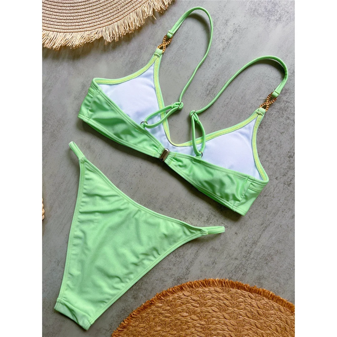 10 Farben, V-Ausschnitt, mit Strasssteinen verzierter Bikini, Damen-Badeanzug, zweiteiliges Bikini-Set, gepolsterter Badeanzug, Badebekleidung, Modell V8138. – Detail 15