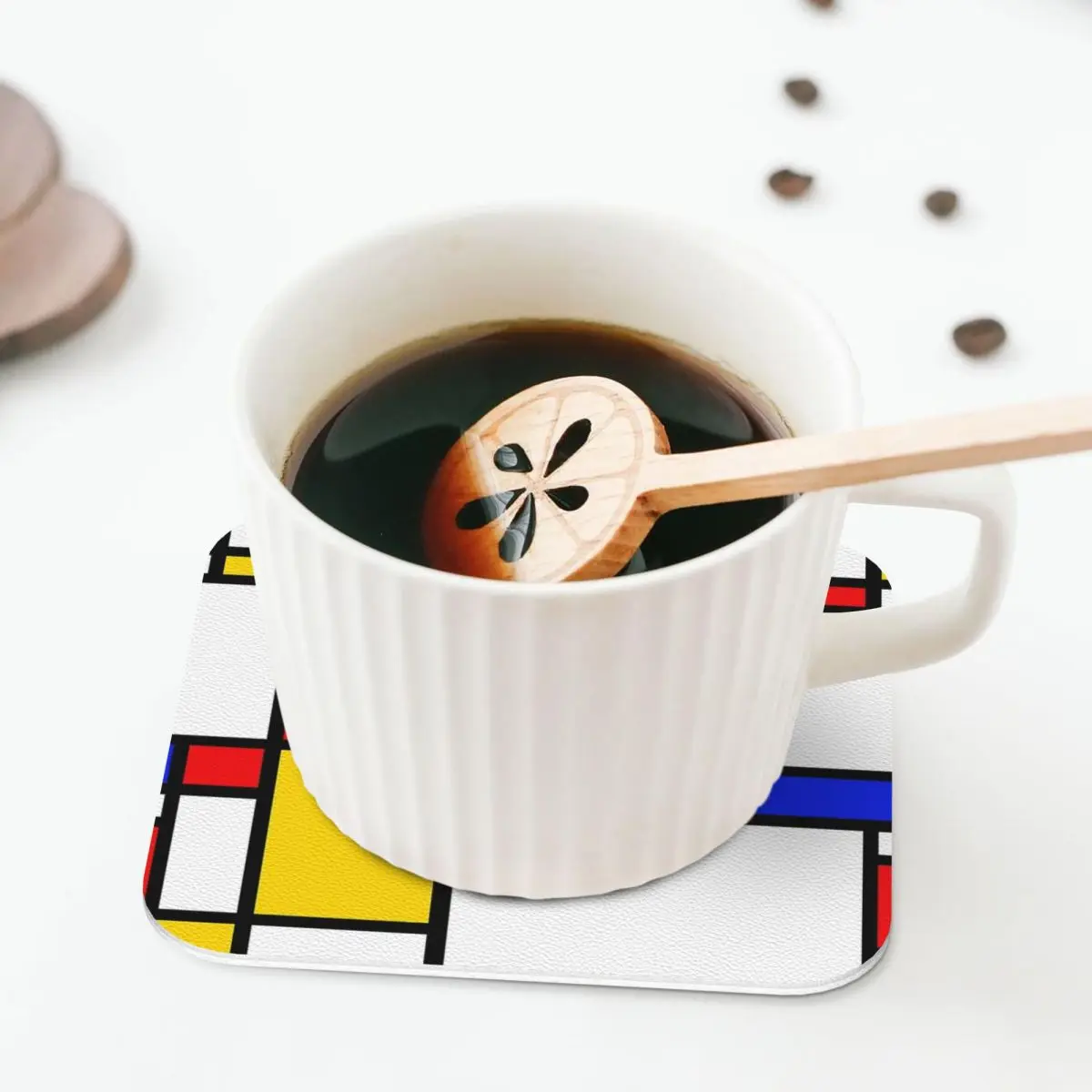 Mondrian Coasters Kitchen Placemats Waterproof Insulation Cup Coffee Mats For Decor Home Tableware Pads Set of 4