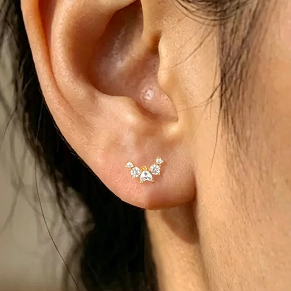 1PC Fashion Four Leaf Flower Zircon Pendant Stud Earring For Women Stainless Steel Geometry Ear Stud Delicate Daily Jewelry