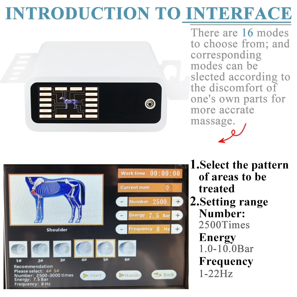 Nova máquina pneumática de ondas de choque 10bar para alívio da dor e tratamento de lesões de tendão animais profissionais massageador de ondas de choque uso de cavalo