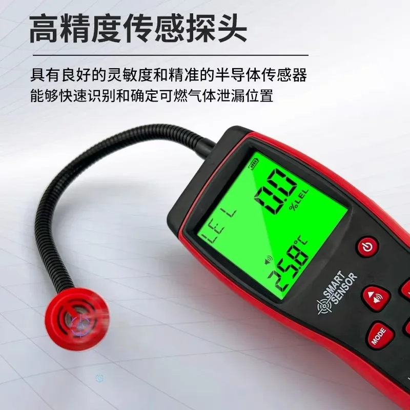 2024 New Portable Gas Leak Detector 0-10000PPM Sound & Light Alarm Combustible Flammable Natural Methane Gas Detector