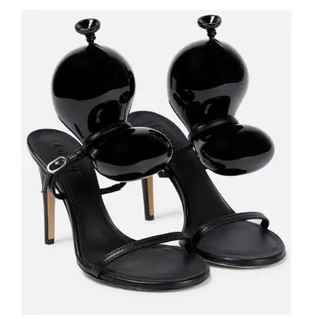 2023 Spring and summer new retro fashion balloon decoration sandals high-heeled sandals slip-on sandals