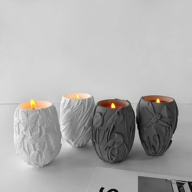 

DIY Animal Relief Candle Jar Silicone Mold Flower Dragonfly butterfly Relief Cup Plaster Cement Resin Mould Home Decor