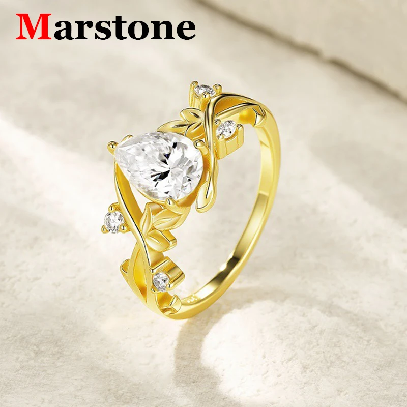 1.5CT كامل مويسانيتي D اللون VVS1 الماس الكمثرى المرأة خاتم S925 الفضة مطلي 18K الذهب الأصفر خواتم مجوهرات للنساء