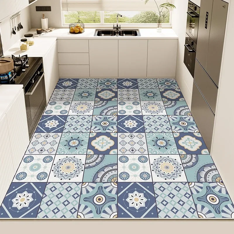 

Kitchen Carpets Waterproof and Oil-proof Floor Mat Non-slip PVC Leather Rugs Large Size American Home Decoration Mats Alfombra