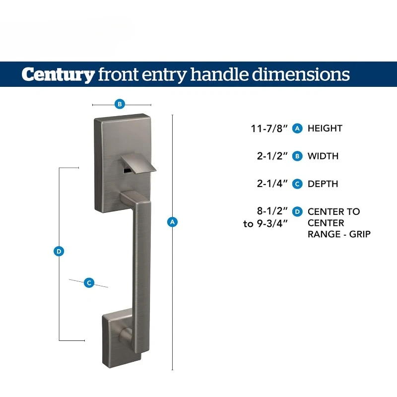 FE285 CEN 622 LAT CEN Century Front Entry Handleset with Latitude Lever, Lower Half Grip, Matte Black US(Origin)