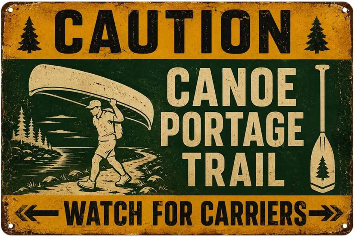 Caution Canoe Portage Trail tin sign Vintage Metal Sign Wall Art for Home Bedroom Kitchen Bar Garden Yard & Porch Decorative