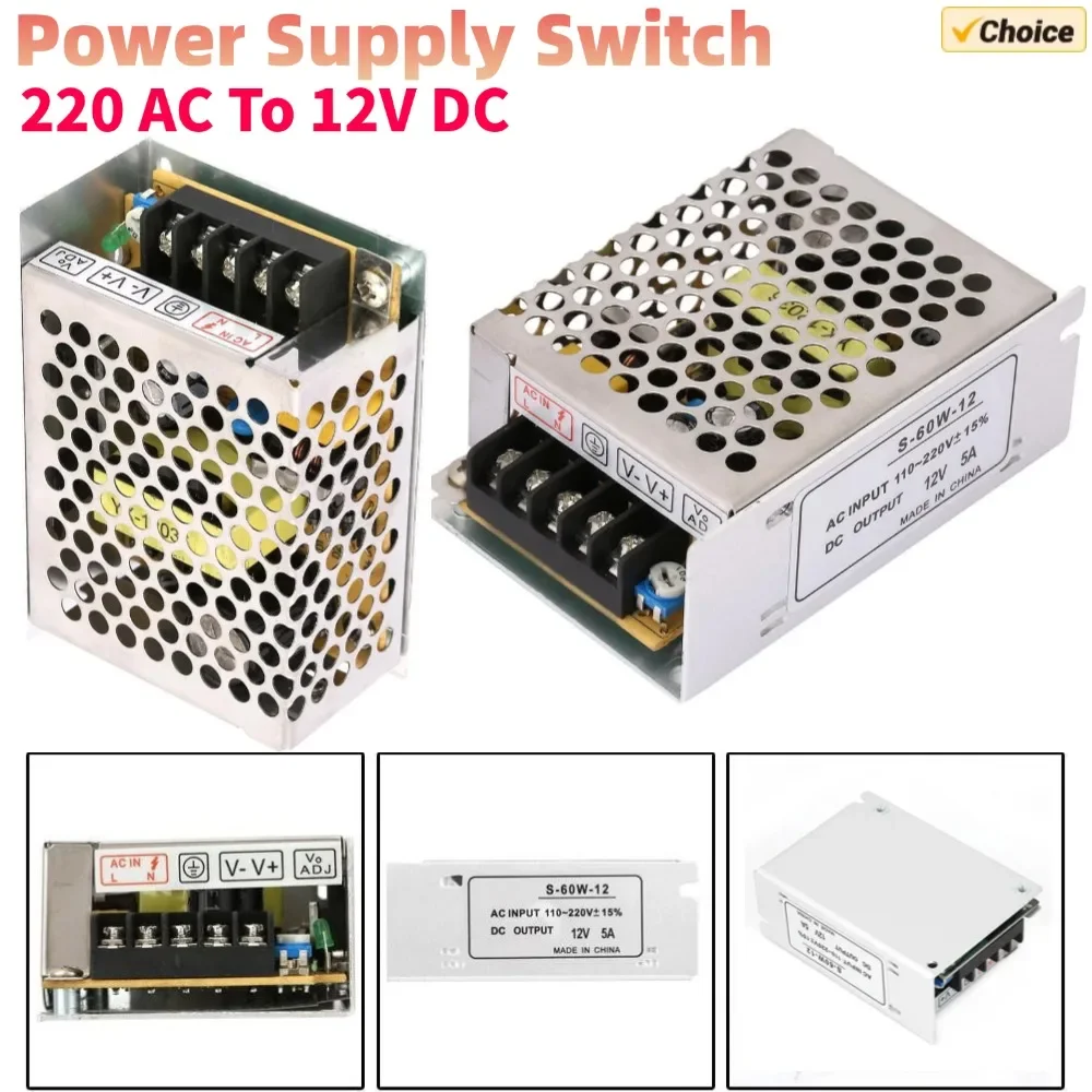 1/2Pcs 12V 5A Power Supply Adapter 60W Switching Power Supply 220 AC To 12V DC for LED Strip