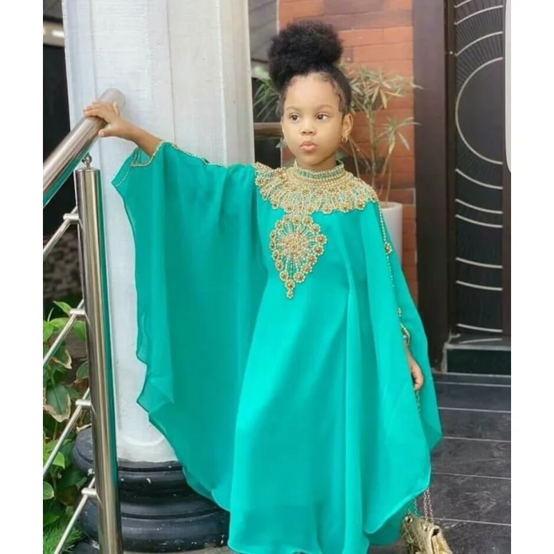 

Lake Green Girl Dress Children's Moroccan Children's Abaya Farasha Kaftans Long Dress