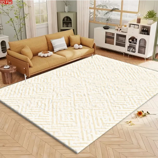 Beige White Abstract Geometric Maze Line carpet flooring, Neutral Boho Hand‑Sketch Repeating Pattern Area Rug for Living Room Bedroom Home Decoration