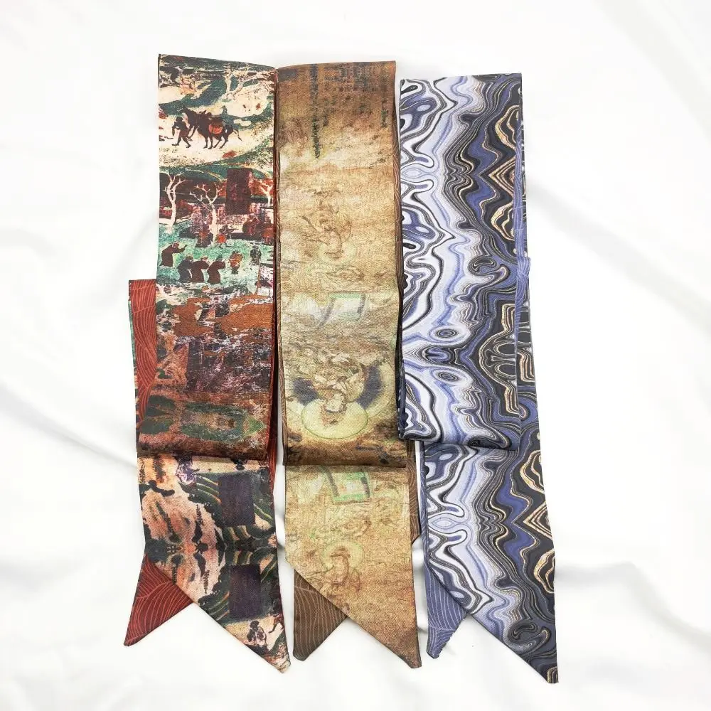 新しい花ヘッドバンド油絵中国風スカーフリボン花スカーフ