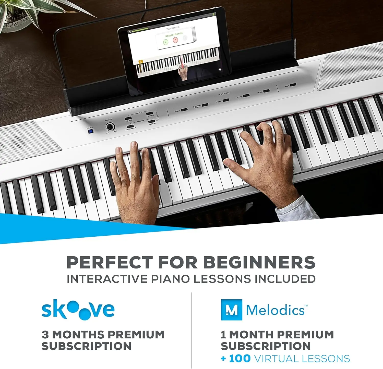 88 Key Digital Piano Keyboard with Semi Weighted Keys, 2x20W Speakers, 5 Voices, Split, Layer and Lesson Mode