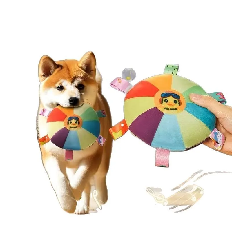 Lustige Regenbogen Plüsch Fliegende Untertasse Hundespielzeug Outdoor Interaktive Trainingsspiele Kauspielzeug Haustiere Fliegende Scheiben Spielzeug Hundezubehör