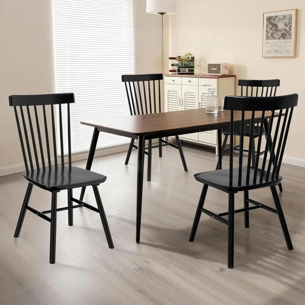 

Windsor Dining Chair Set (4 Pieces), Farmhouse Style Wooden Dining Chairs, Spindle-shaped Backrests, Black