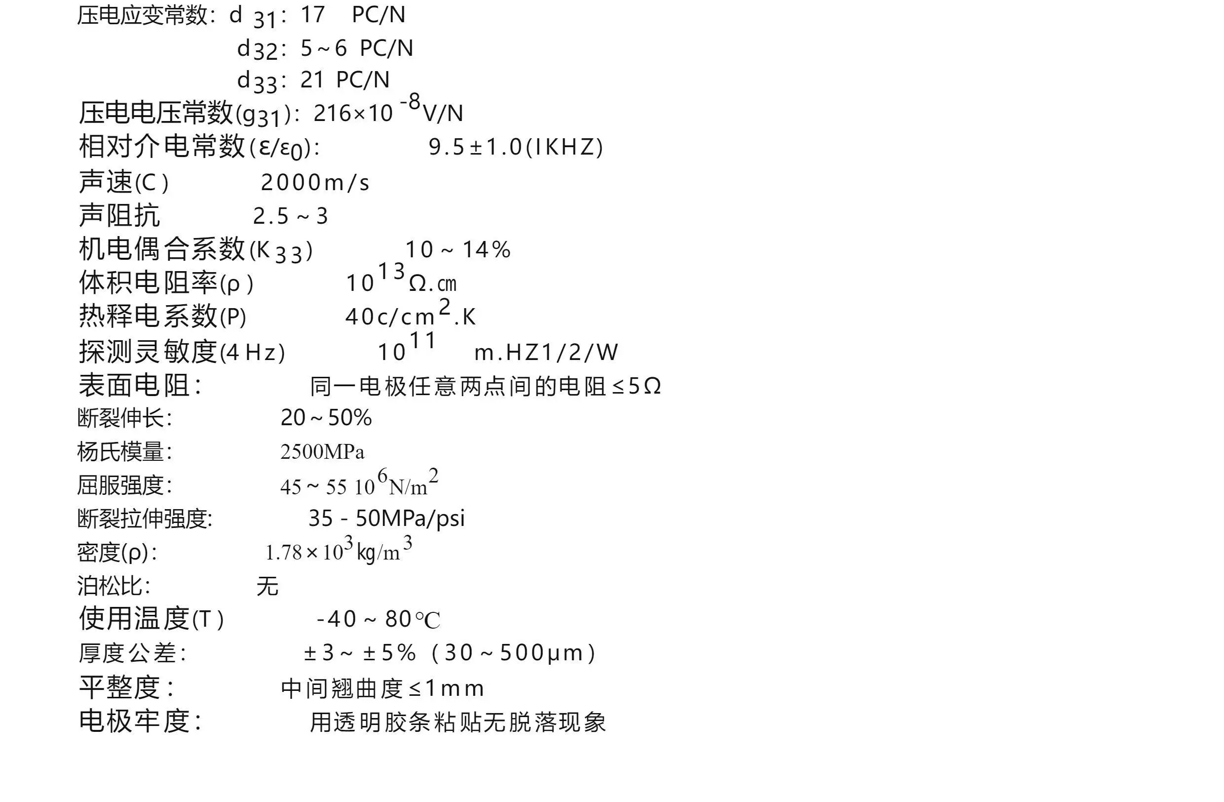 PVDF Piezoelectric Film 50um Thickness 50um, Specification 21x14cm
