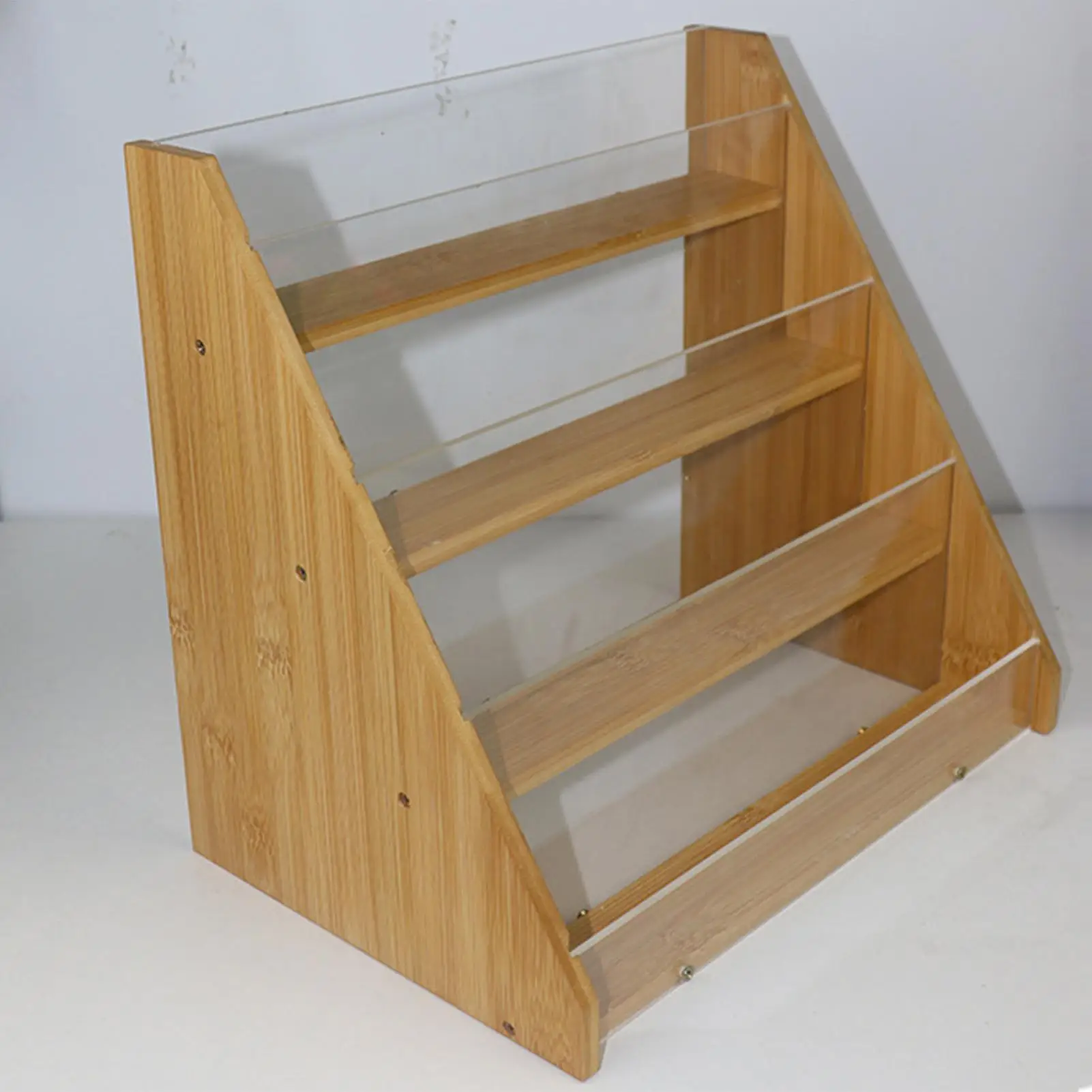 

Подставка для карточек, 4-х уровневая деревянная акриловая полка, подставка для торговых карточек для домашнего рабочего места, свадебной вечеринки, торгового шоу, розничной торговли