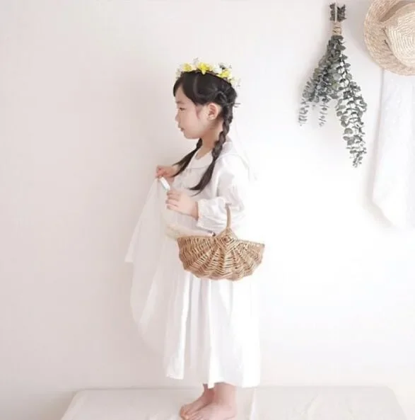 Dress Casual Dresses Japan Spring Cotton Puff Sleeve Forest System Causal Go Out Turn Down Collar 2024 Soild Simple