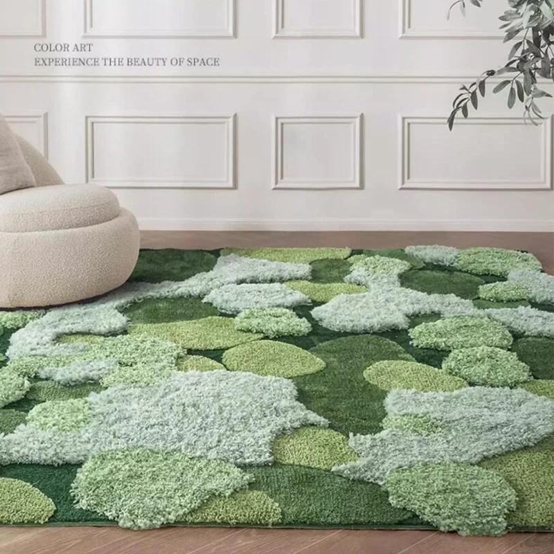 Green Moss Carpet Living Room Tufted Sofa Coffee Table Floor Mat Soft Thick Bedside Rug Ins Luxury Fluffy Carpet Bedroom Home