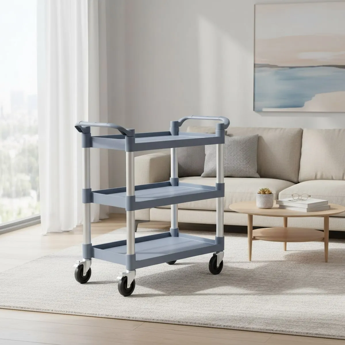3 Tier Rolling Utility Cart Medium Size Heavy Duty for Kitchen Office Commercial Lockable Wheels