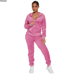 Womens Warm 2 Piece Outfits Velour Tracksuits Full Zip Hoodie And Drawstring Sweatpants Sweatsuits Sets Velvet Jogging Suit