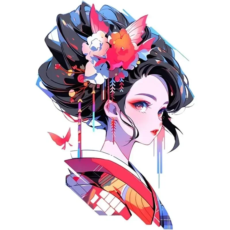 Pink Sakura Geisha Anime Sticker 1PC Waterproof Vinyl Decal for Car Motorcycle RV Luggage Body Japanese Otaku Exterior Decor