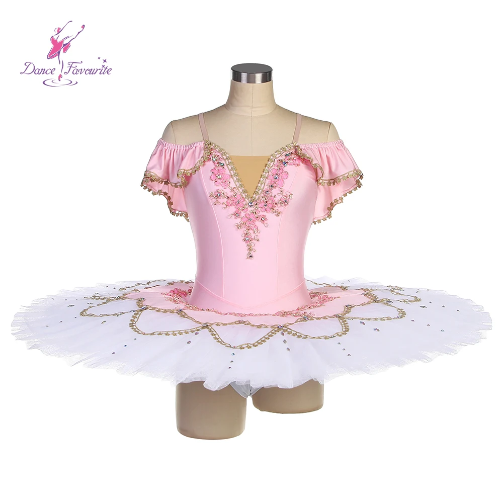 

BLL552 Pink Spandex Bodice Pre-professional Ballet Tutu with Pink & Gold Trims Perforamcne Ballet Tutu White Tulle Tutu