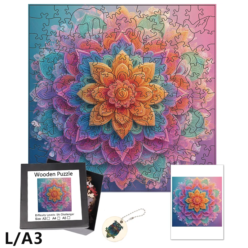 Mandala-Blumen-Holzpuzzle – Party-Unterhaltung und Stressabbau-Spiel für Entspannung und Spaß