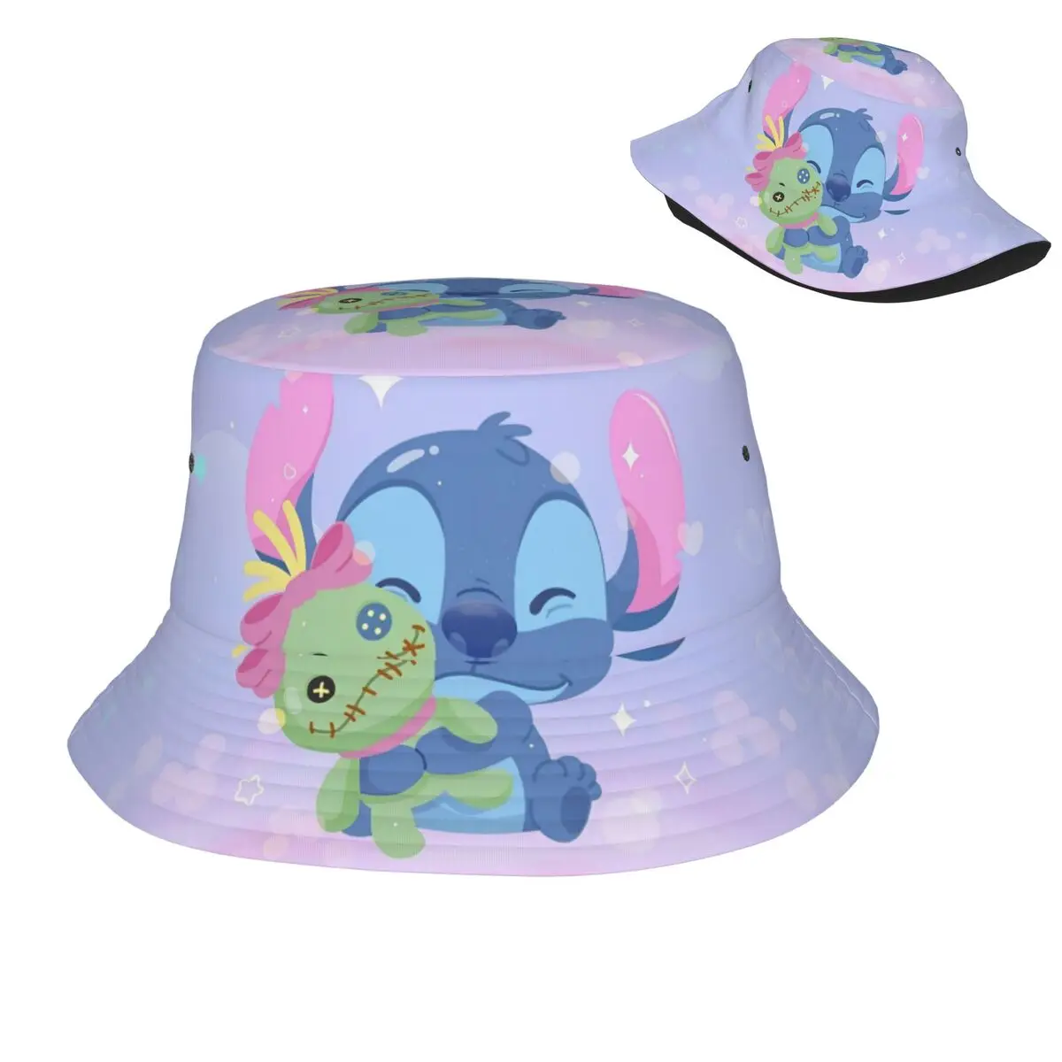 Fashion Bucket Hat Cute Lilo And Stitch Panama Cap Unisex Cotton Fisherman Caps Beach Fisherman Hats Summer