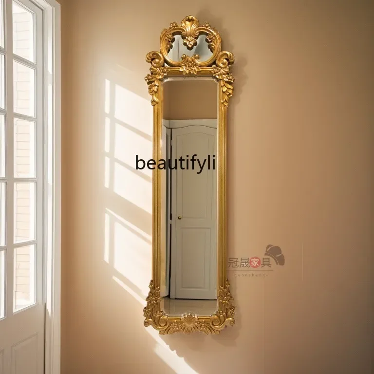 H134 French classical carved full-length mirror, decorative mirror wall-mounted home living room European retro full-length mirr