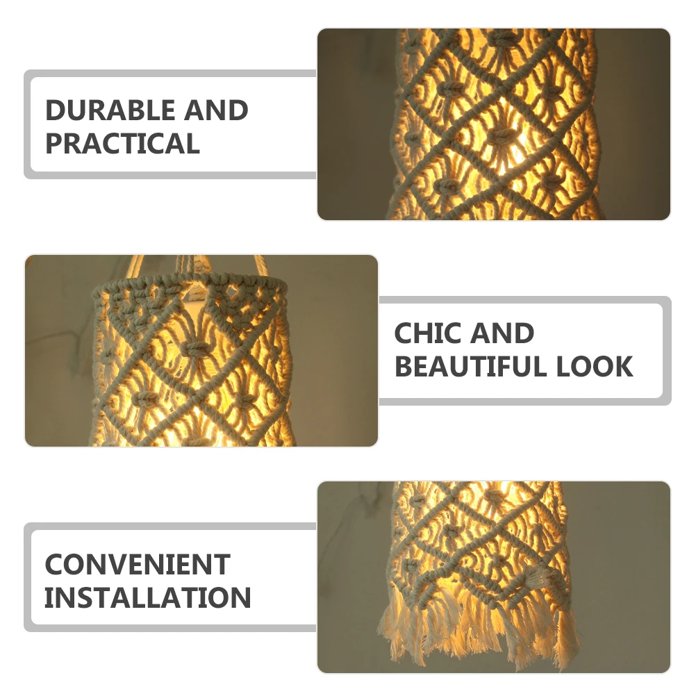 

Macrame Lamp Shade Bohemian Style Tassel Hanging Lamp Cover Handmade Cotton Rope Woven Lampshade Ceiling Light Cover