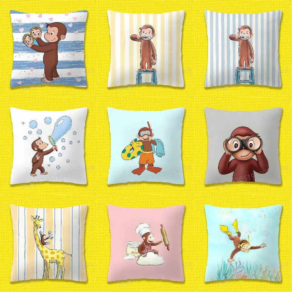 

C-Curious George Monkey Throw Pillow Case For 30x30cm 40x40cm 45x45cm 50x50cm 55x55cm Square Sofa Pillowcase Shell