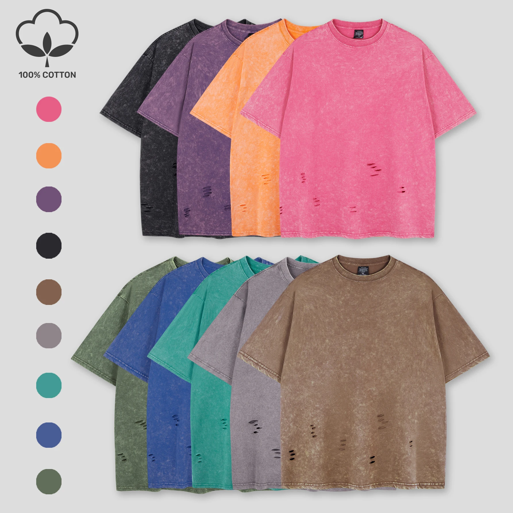 

Solds Snow Wash T Shirt Female Cotton Soft Holes T-Shirts Unisex Casual Multicolor Tee Creative Trendy Women O-Neck Clothes