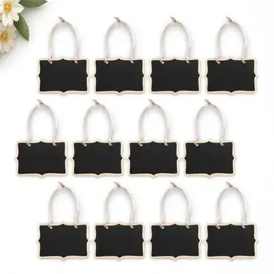 Mini pizarra de madera para colgar, tablero de mensajes artesanal, tableros de escritura de notas reutilizables, pizarra pequeña para puerta de pared, 12 Uds.