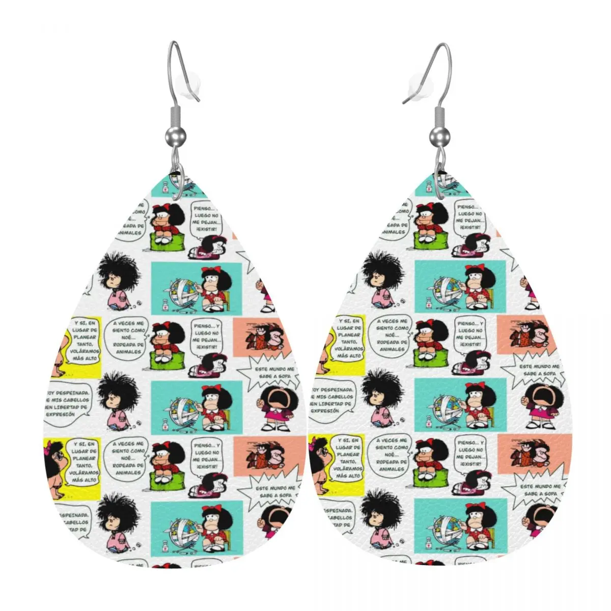 Custom Manga Quino Mafalda Dangle Drop Earrings Leather Earrings for Women Fashion Kawaii Cartoon For Party