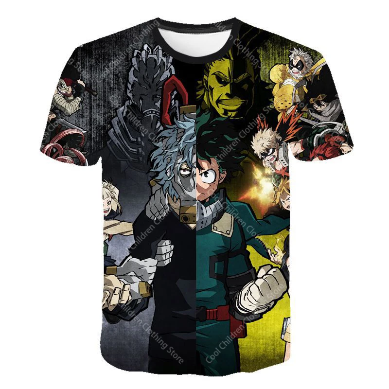 My Hero Academia Summer Boys Girls  Short Sleeve Clothing for Tee Cute casual fashion Parent Child Clothing Short Sleeve T-shirt