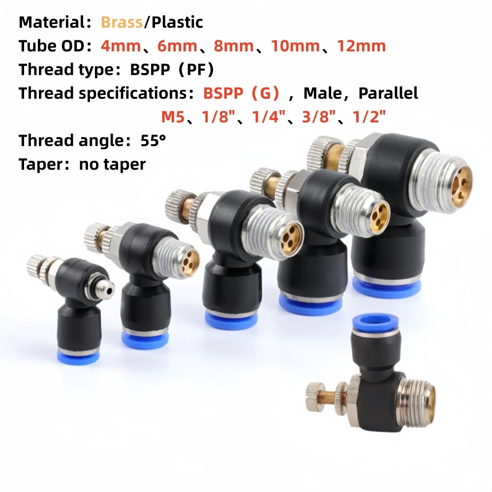 Pneumatic Air Pipe Quick Connector Fitting SL 4/6/8/10/12mm Thread M5 1/8 1/4 3/8 1/2 Air Speed Regulating Valves Throttle Valve