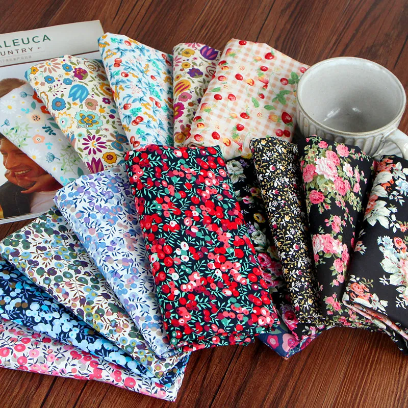 50cm x 150cm pastoral flower summer poplin cotton fabric DIY children's clothing cloth making bedding quilt decoration home
