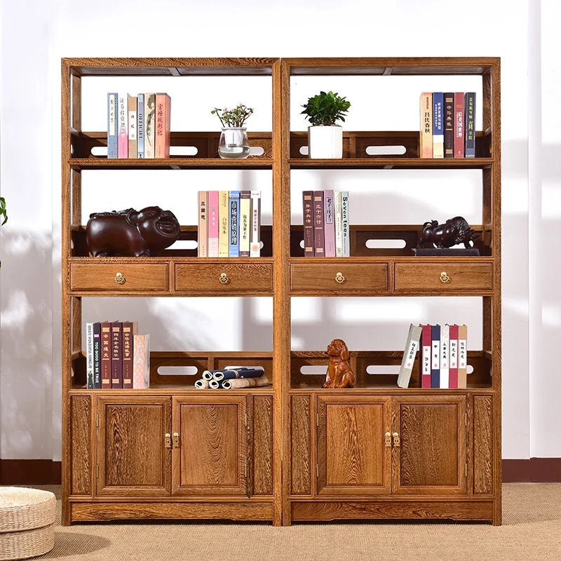 

Bookshelf New Chinese display shelf Solid wood Chinese display shelf Mahogany bookcase combination Household bookcase