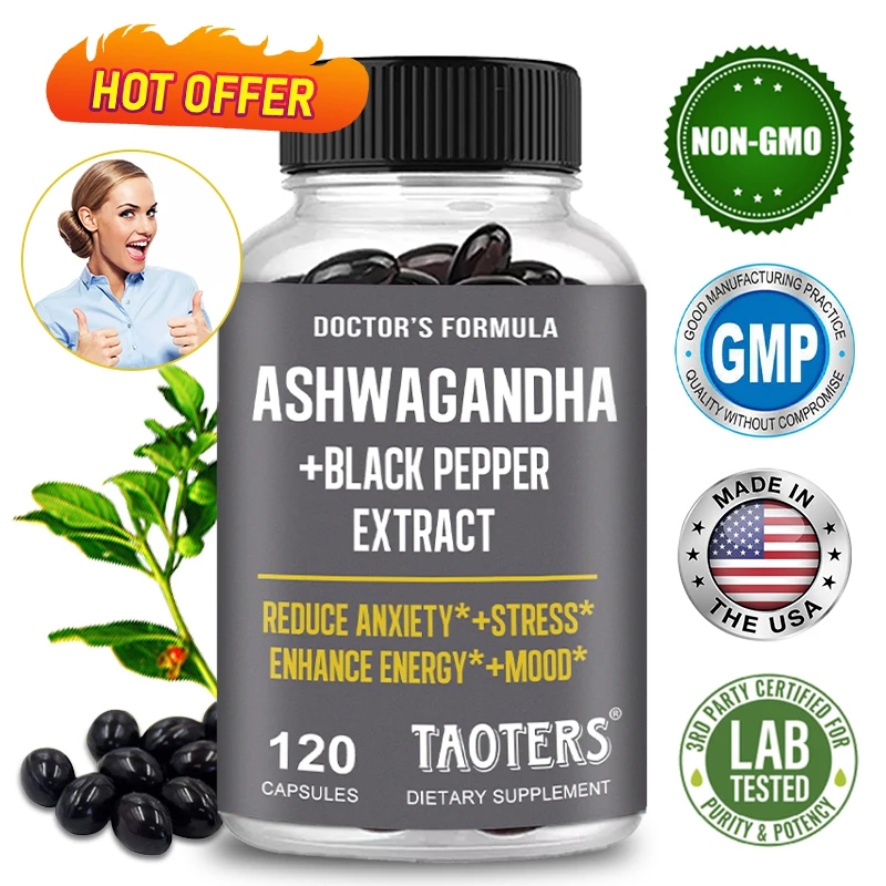 Ashwagandha Black Pepper Extract Boosts Energy and Mood, Naturally Relieves Stress for Men and Women